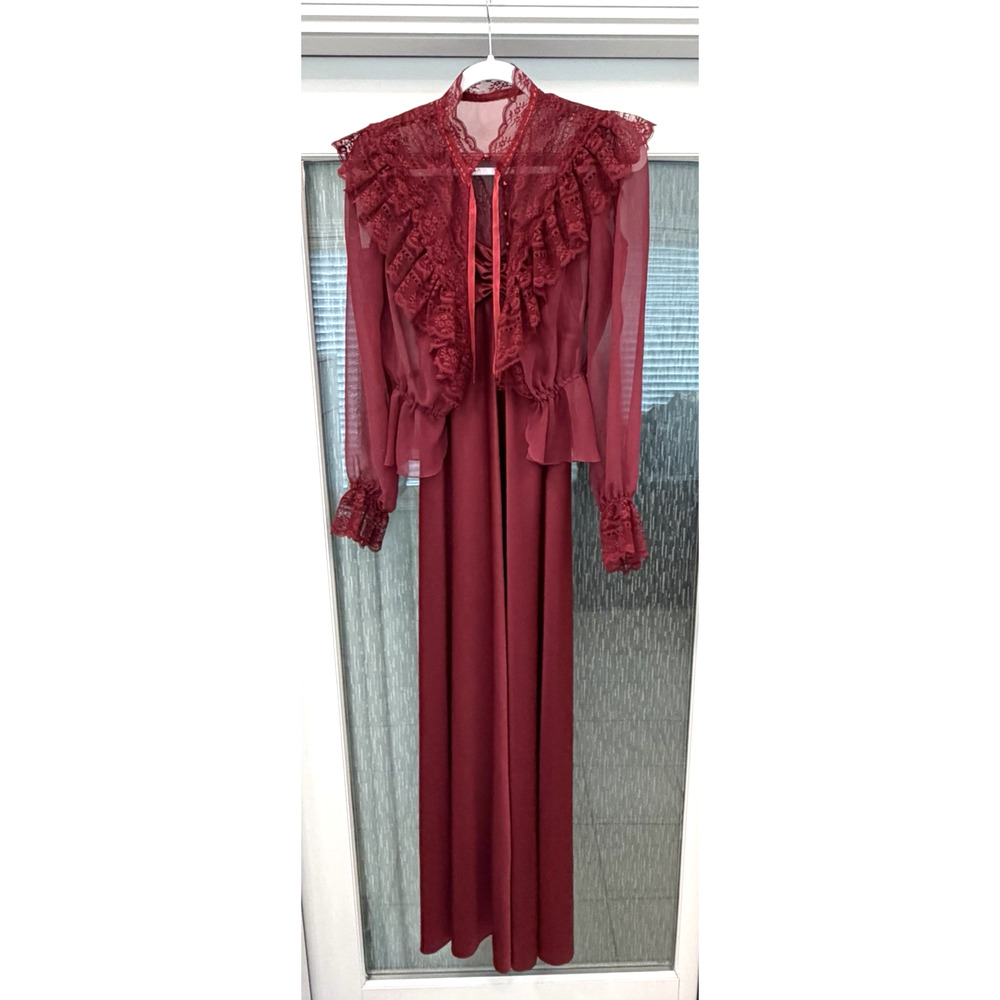 Vintage 1984 Victorian Style Burgundy Prom Party dress w/ lace jacket - Sz. 7